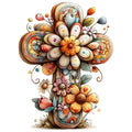 Old Rugged Floral Cross Fabric Panel 25