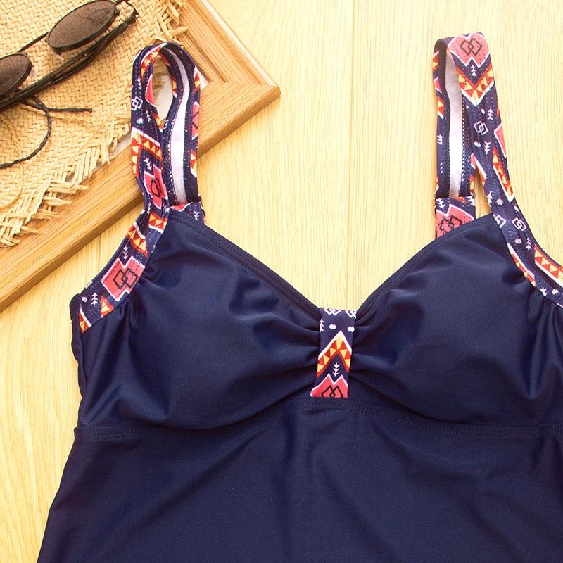 Plus Size Swimwear Women's Swimsuit Push Up Large Swimming Bathing Suit For Women Beach Swimsuits For Women Loose Fit Floral Printed Modest Two Piece Bathing Suits Vintage Blue Black Beachwear