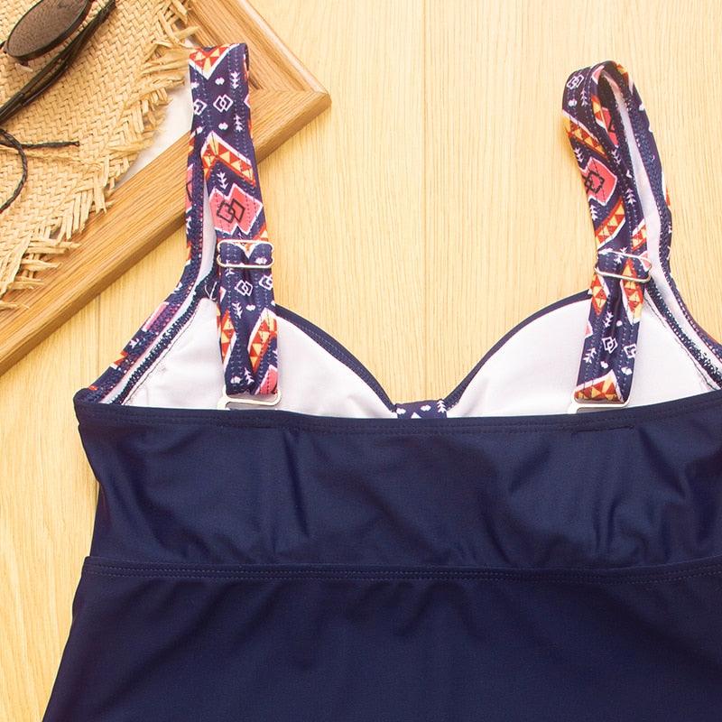 Plus Size Swimwear Women's Swimsuit Push Up Large Swimming Bathing Suit For Women Beach Swimsuits For Women Loose Fit Floral Printed Modest Two Piece Bathing Suits Vintage Blue Black Beachwear
