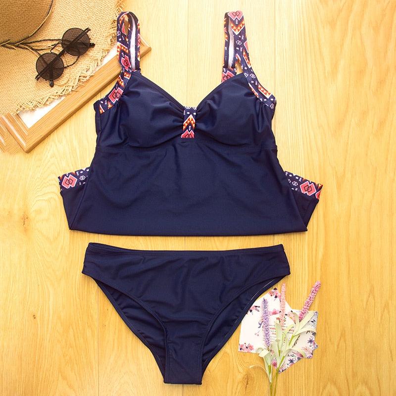 Plus Size Swimwear Women's Swimsuit Push Up Large Swimming Bathing Suit For Women Beach Swimsuits For Women Loose Fit Floral Printed Modest Two Piece Bathing Suits Vintage Blue Black Beachwear