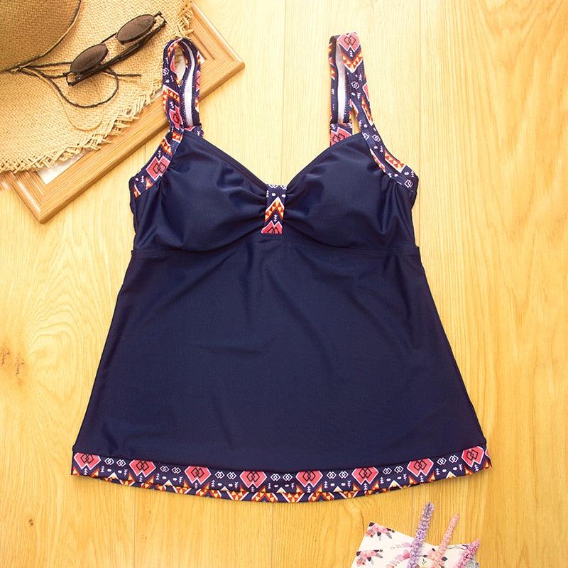 Plus Size Swimwear Women's Swimsuit Push Up Large Swimming Bathing Suit For Women Beach Swimsuits For Women Loose Fit Floral Printed Modest Two Piece Bathing Suits Vintage Blue Black Beachwear