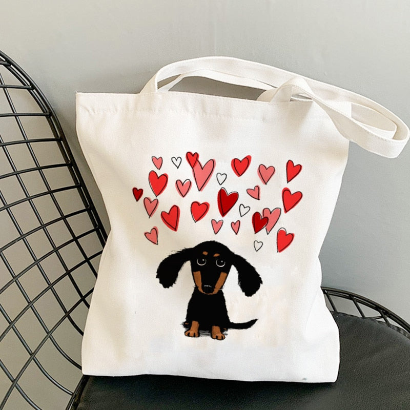 Dachshund Print Reusable Canvas Tote Bags by Dach Everywhere