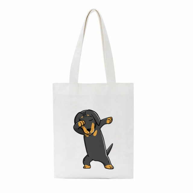 Dachshund Print Reusable Canvas Tote Bags by Dach Everywhere