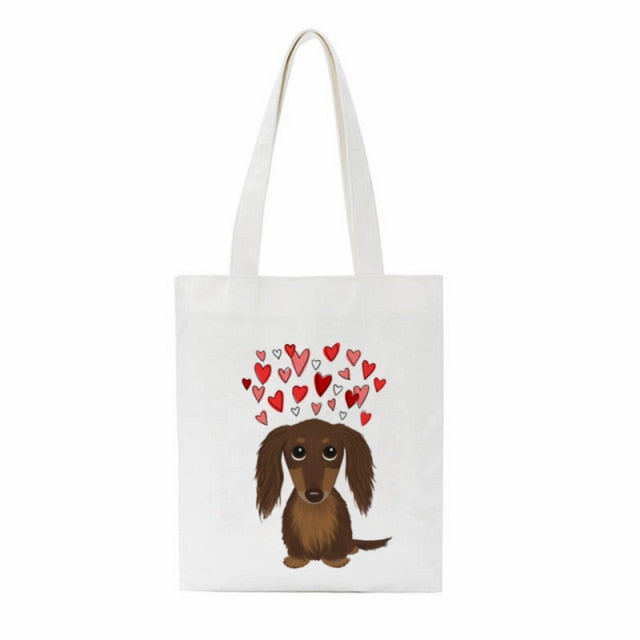 Dachshund Print Reusable Canvas Tote Bags by Dach Everywhere