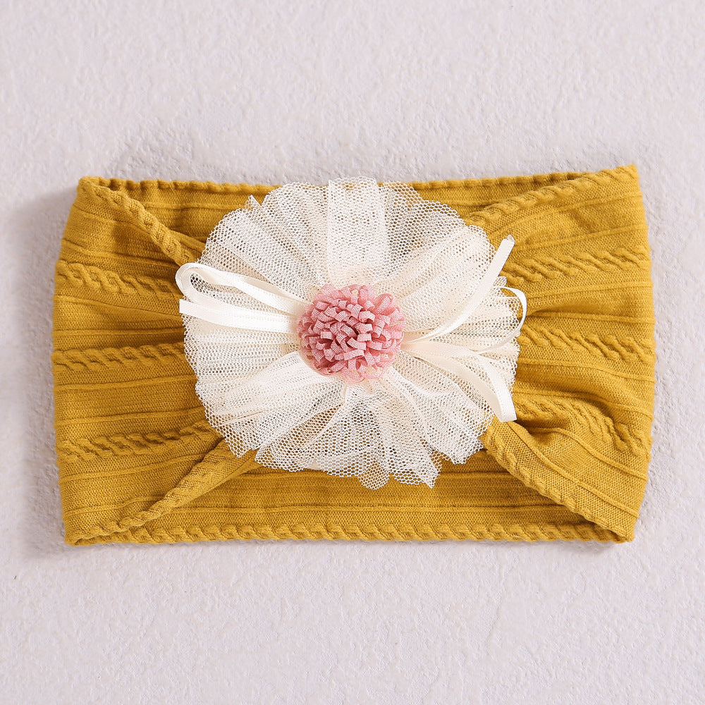 Baby Lace Floral Elastic Cotton Headband, MyKids-USA®, Headbands, MyKids-USA - Size/Age - Average Size (0-12Y) - Color - Yellow -  -  - JM2204282026L
