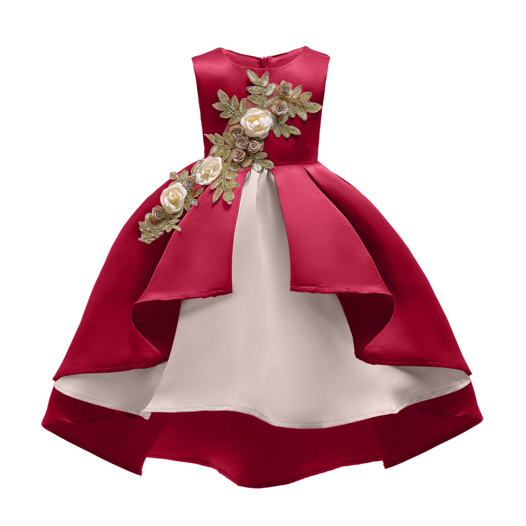 Baby Girl Flower Embroidered Pattern Vest Formal Dress Birthday Dress, MyKids-USA®, Baby & Toddler Dresses, MyKids-USA - Size/Age - 100 (2-3Y) - Color - Red -  -  - JM2206102030-AH