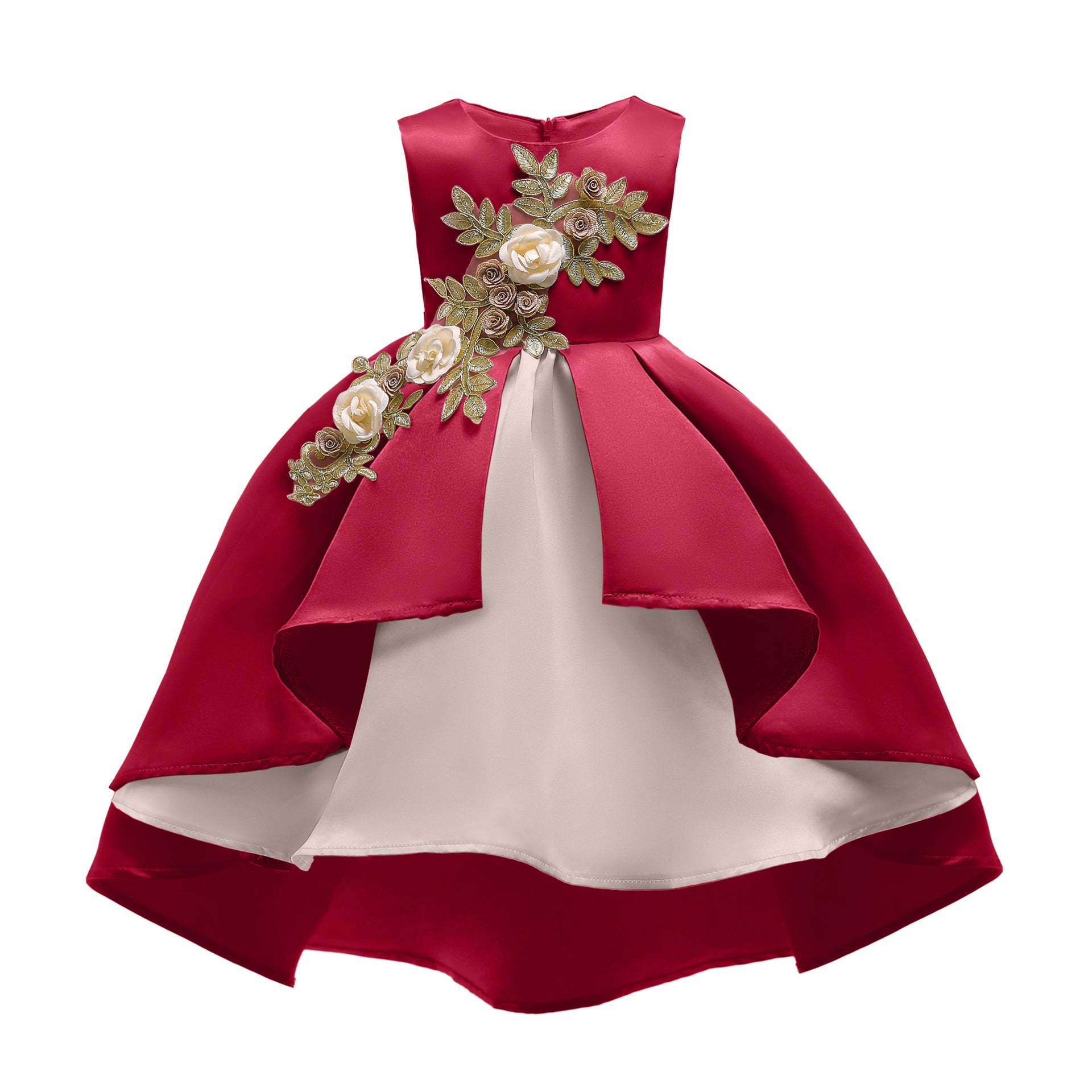 Baby Girl Flower Embroidered Pattern Vest Formal Dress Birthday Dress, MyKids-USA®, Baby & Toddler Dresses, MyKids-USA - Size/Age - 100 (2-3Y) - Color - Red -  -  - JM2206102030-AH
