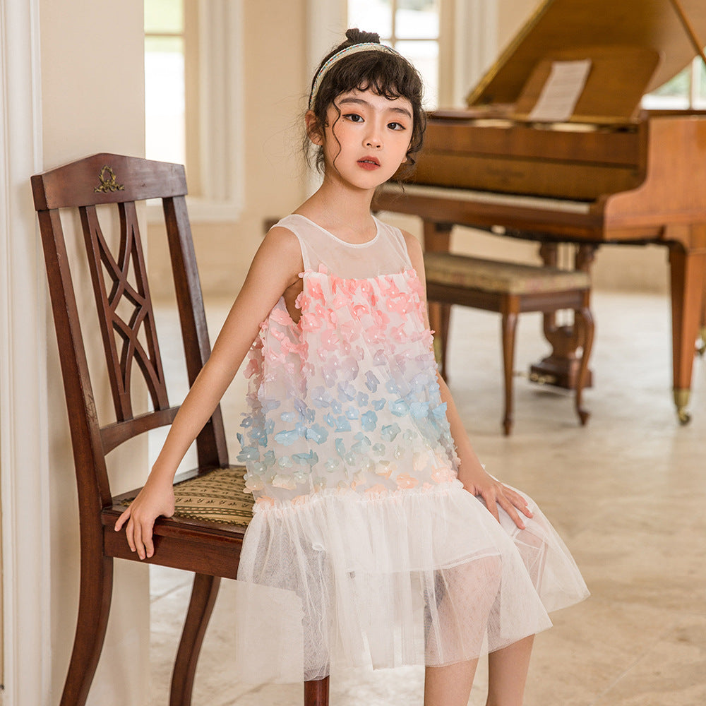 Baby Girl Colorful Flower Patched Design Sleeveless Mesh Dress, MyKids-USA®, Baby & Toddler Dresses, MyKids-USA -  -  -  -  -  -  - 