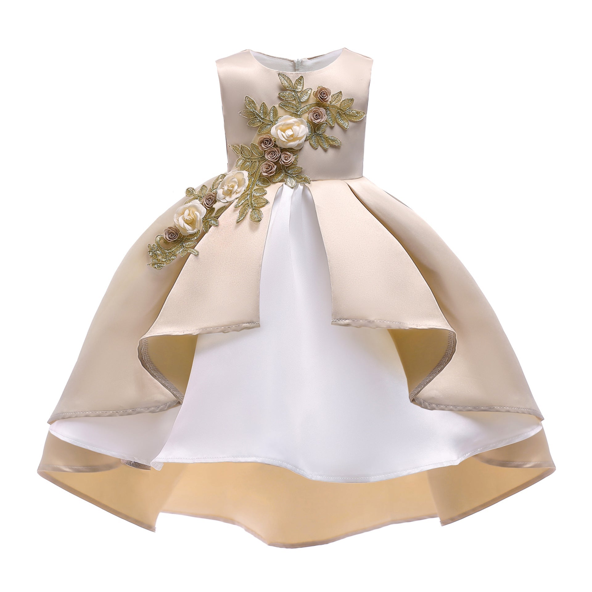 Baby Girl Flower Embroidered Pattern Vest Formal Dress Birthday Dress, MyKids-USA®, Baby & Toddler Dresses, MyKids-USA - Size/Age - 100 (2-3Y) - Color - Beige -  -  - JM2206102030-AA