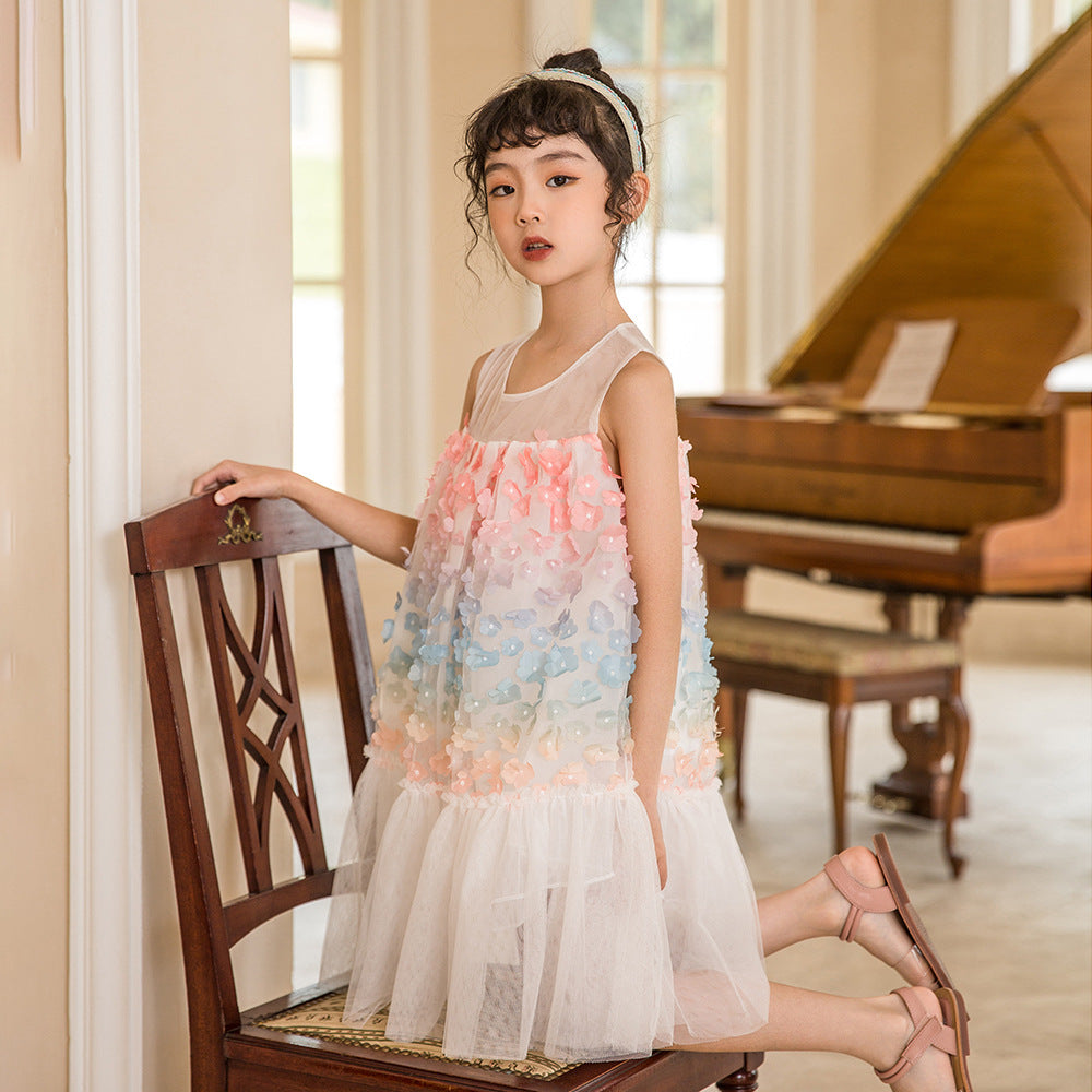 Baby Girl Colorful Flower Patched Design Sleeveless Mesh Dress, MyKids-USA®, Baby & Toddler Dresses, MyKids-USA -  -  -  -  -  -  - 