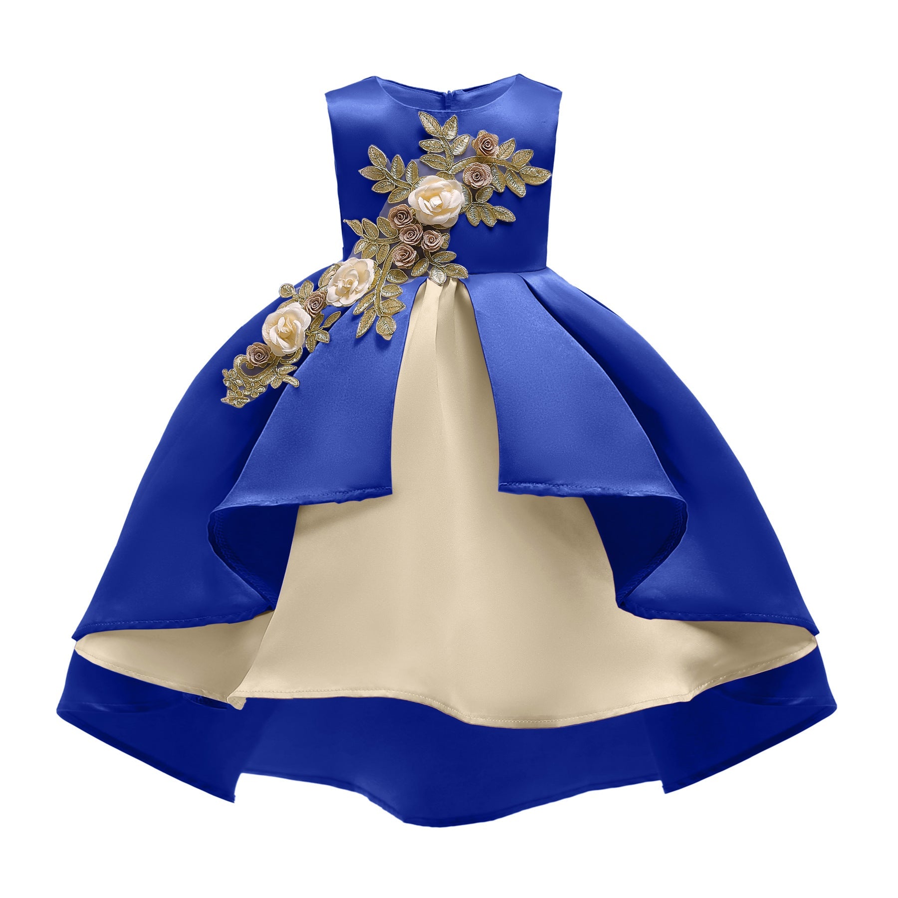 Baby Girl Flower Embroidered Pattern Vest Formal Dress Birthday Dress, MyKids-USA®, Baby & Toddler Dresses, MyKids-USA - Size/Age - 100 (2-3Y) - Color - Blue -  -  - JM2206102030-AB