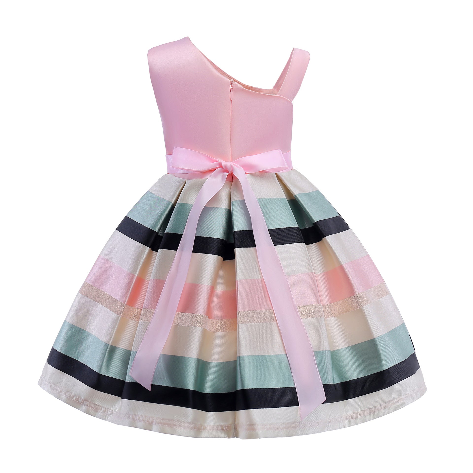 Baby Girl Floral Patched Pattern Striped Tutu Princess Dress One Shoulder Dress, MyKids-USA®, Baby & Toddler Dresses, MyKids-USA -  -  -  -  -  -  - 