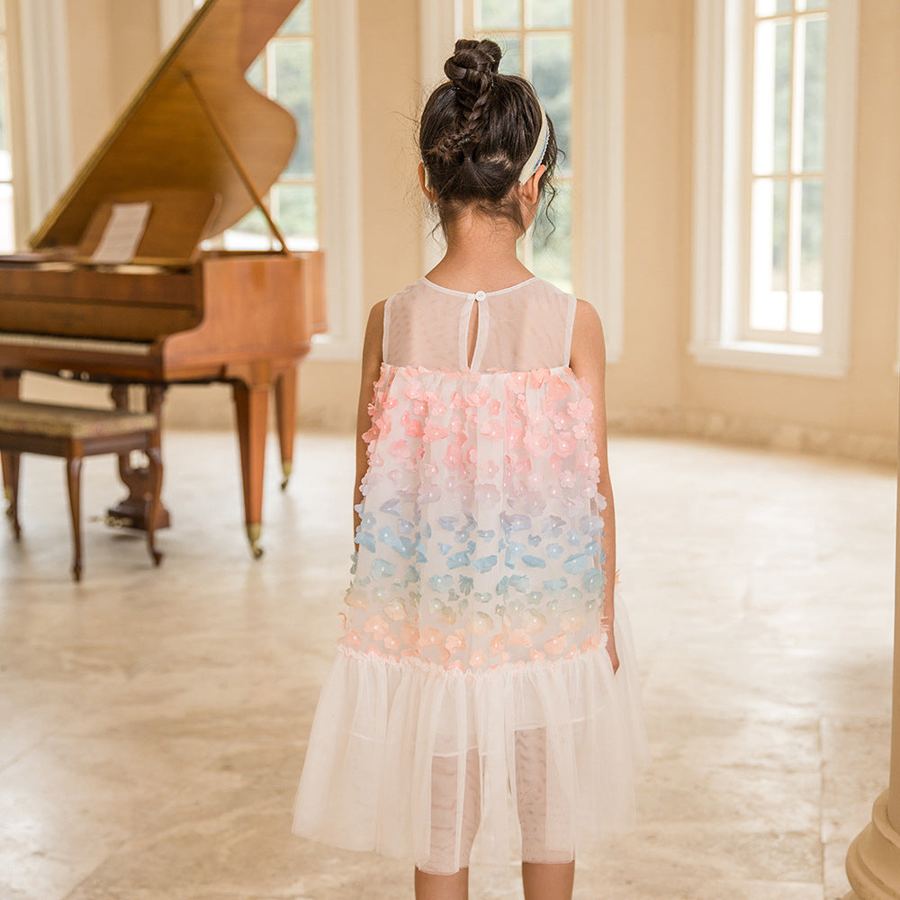 Baby Girl Colorful Flower Patched Design Sleeveless Mesh Dress, MyKids-USA®, Baby & Toddler Dresses, MyKids-USA -  -  -  -  -  -  - 