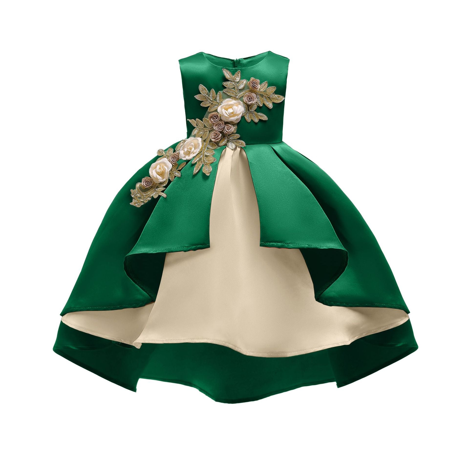Baby Girl Flower Embroidered Pattern Vest Formal Dress Birthday Dress, MyKids-USA®, Baby & Toddler Dresses, MyKids-USA - Size/Age - 100 (2-3Y) - Color - Green -  -  - JM2206102030-AD