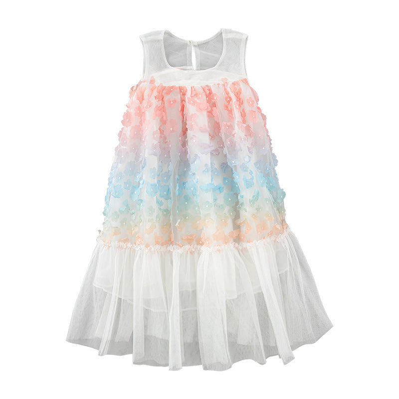 Baby Girl Colorful Flower Patched Design Sleeveless Mesh Dress, MyKids-USA®, Baby & Toddler Dresses, MyKids-USA -  -  -  -  -  -  - 