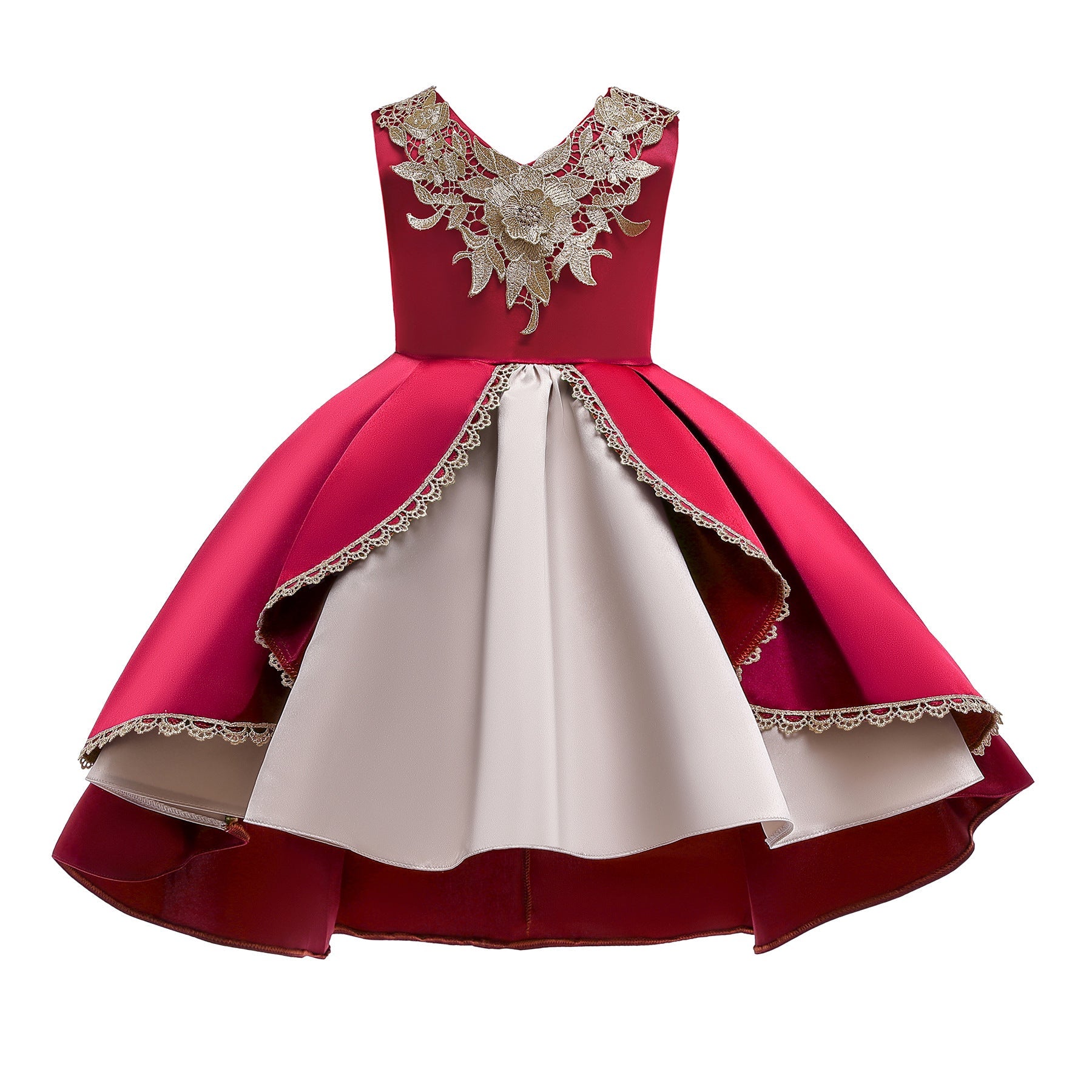 Baby Girl Flower Embroidered Pattern Vest Formal Dress Birthday Dress, MyKids-USA®, Baby & Toddler Dresses, MyKids-USA - Size/Age - 100 (2-3Y) - Color - Gold -  -  - JM2206102030-AC