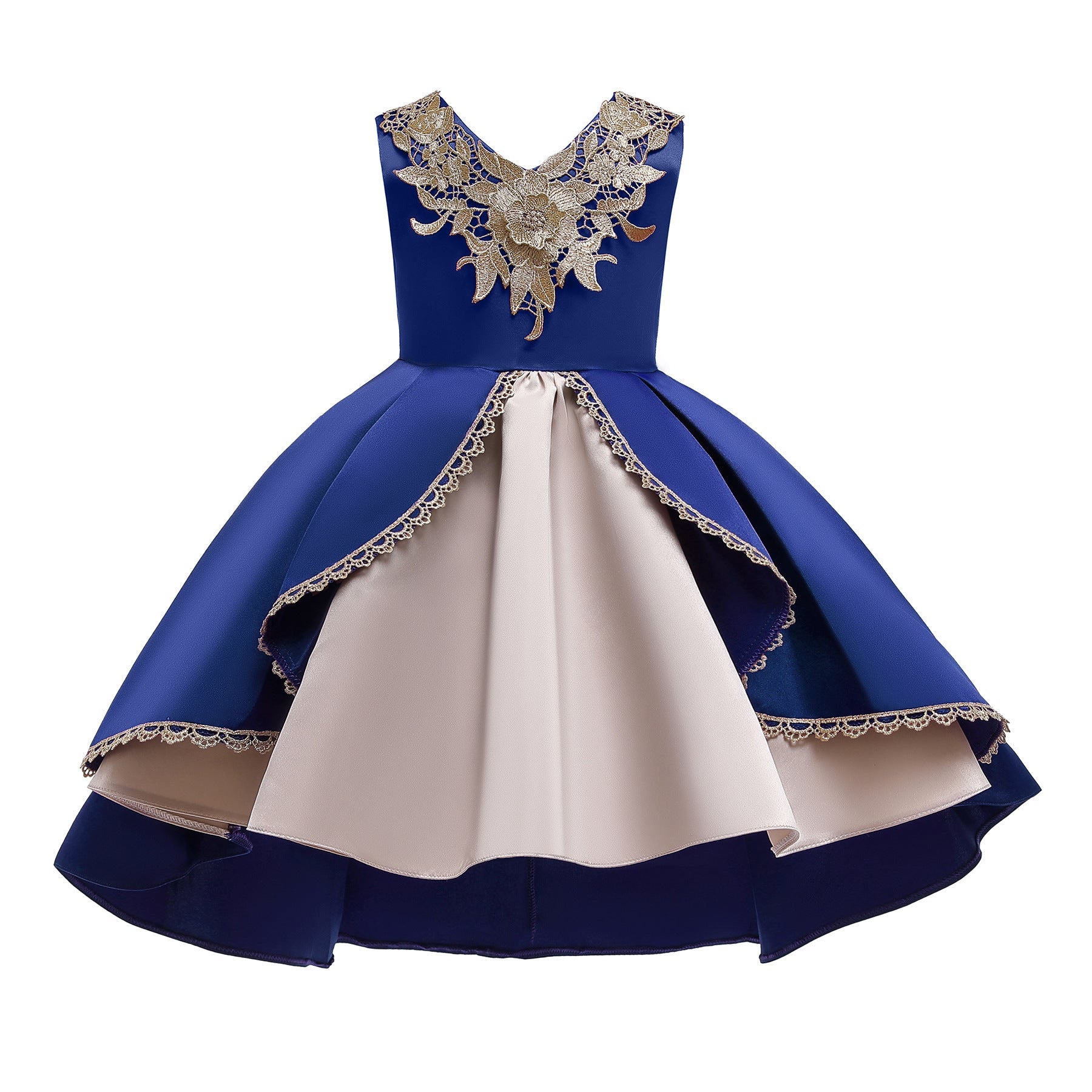 Baby Girl Flower Embroidered Pattern Vest Formal Dress Birthday Dress, MyKids-USA®, Baby & Toddler Dresses, MyKids-USA - Size/Age - 100 (2-3Y) - Color - Navy Blue (Dark Blue) -  -  - JM2206102030-AE