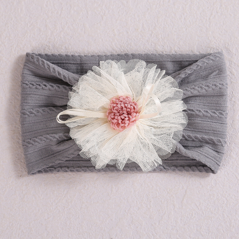 Baby Lace Floral Elastic Cotton Headband, MyKids-USA®, Headbands, MyKids-USA - Size/Age - Average Size (0-12Y) - Color - Grey -  -  - JM2204282026-C