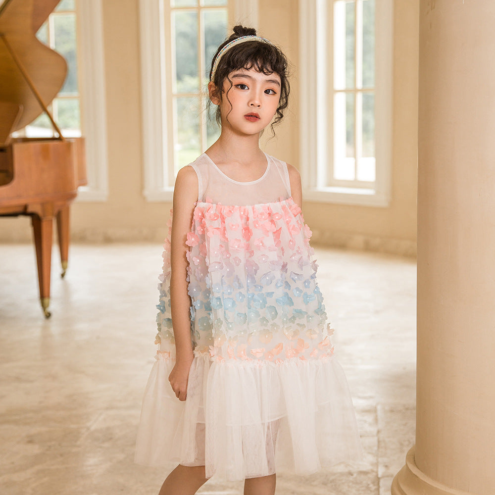 Baby Girl Colorful Flower Patched Design Sleeveless Mesh Dress, MyKids-USA®, Baby & Toddler Dresses, MyKids-USA -  -  -  -  -  -  - 