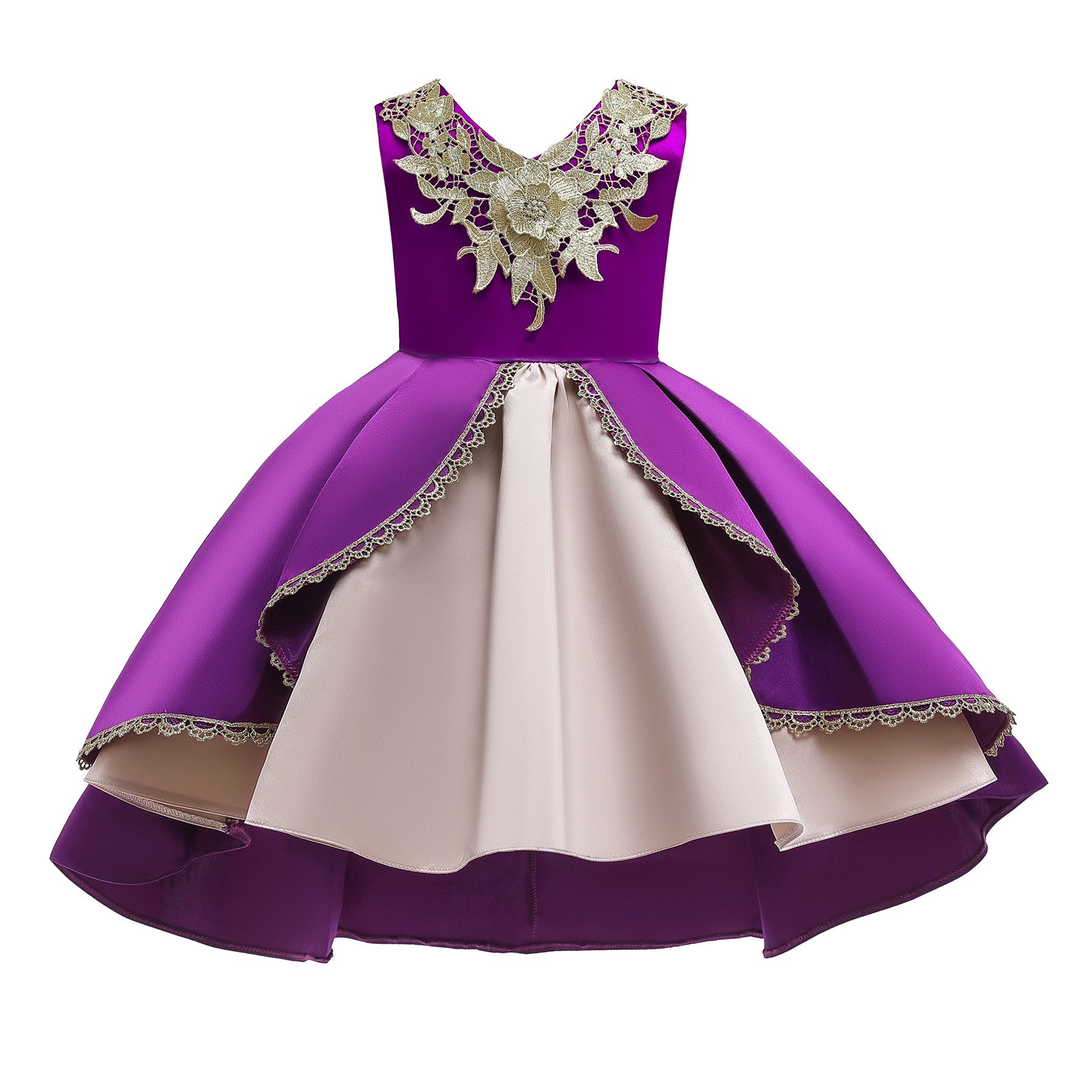 Baby Girl Flower Embroidered Pattern Vest Formal Dress Birthday Dress, MyKids-USA®, Baby & Toddler Dresses, MyKids-USA - Size/Age - 100 (2-3Y) - Color - Purple -  -  - JM2206102030-AG