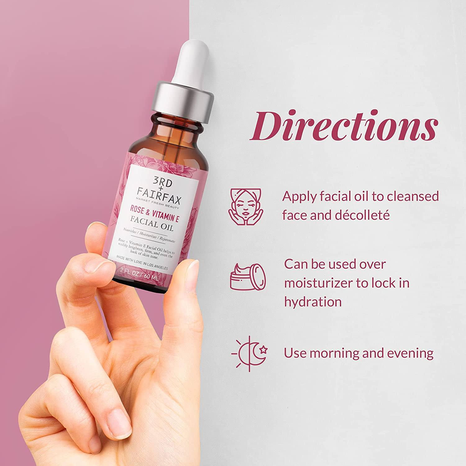 Rose & Vitamin E Facial Oil by 3rd + Fairfax Beauty, 2oz Skincare 3rd + Fairfax Beauty 