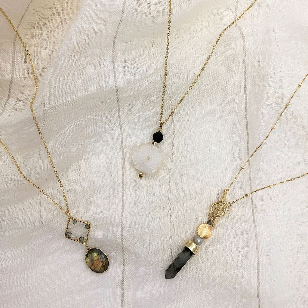 Slate and Salt Crystal Necklaces