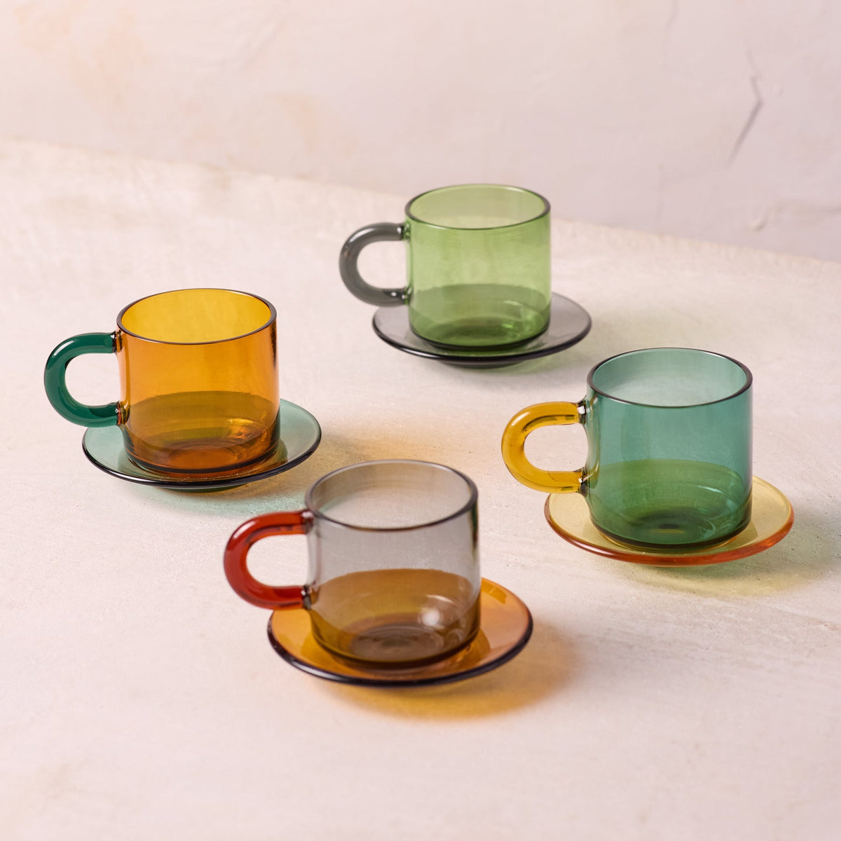 Niko Glass Espresso Cup & Saucer, Set of 4
