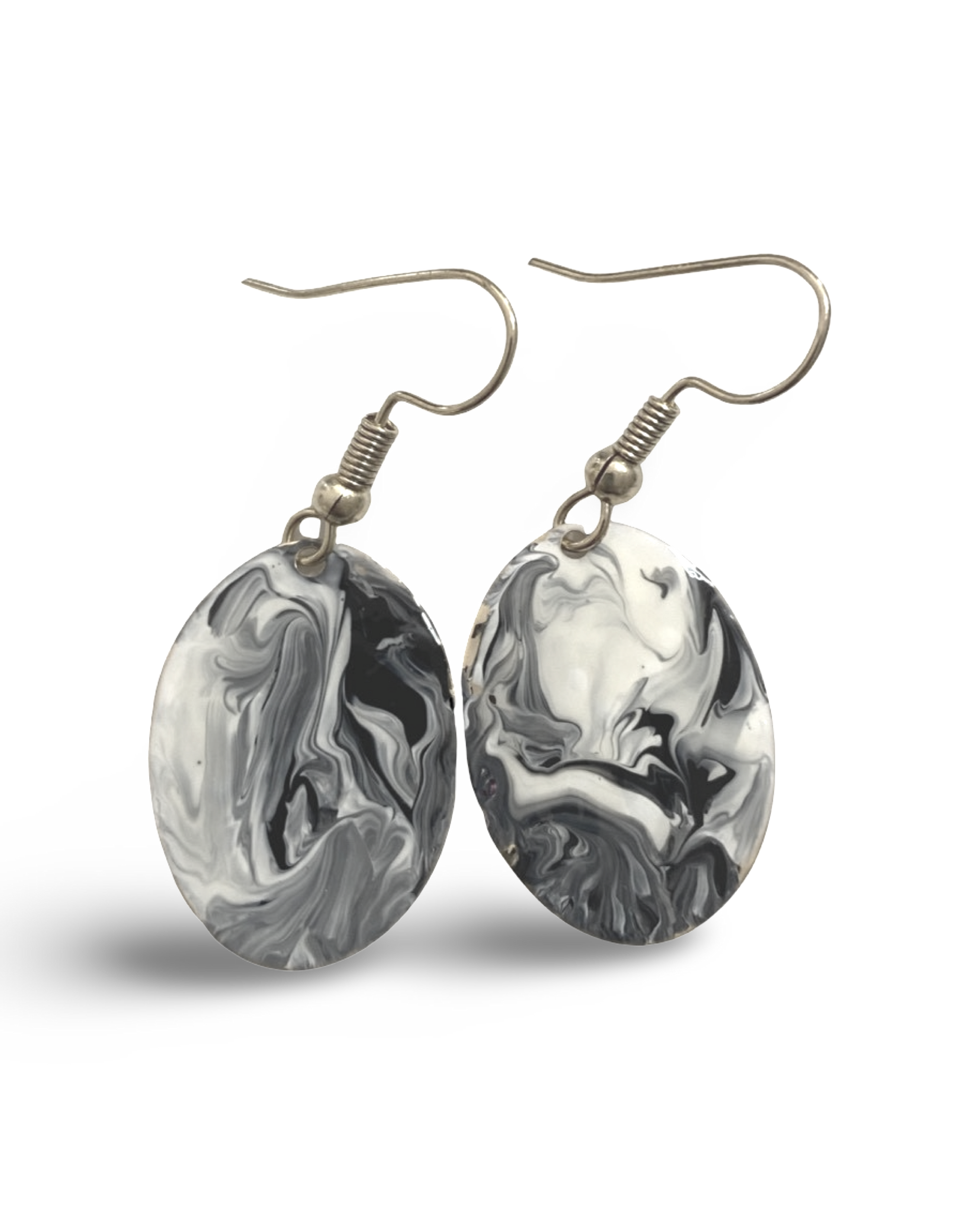 Black & White Hand Painted Marbleized Mini Oval Earrings by The Urban Charm