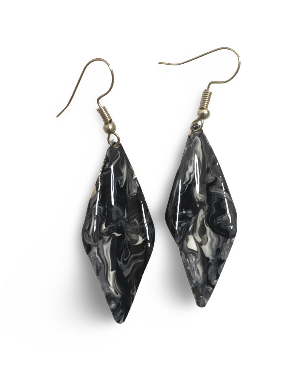 Hand Painted Black & White Marbleized Hammered Wavy Dangle Earrings by The Urban Charm