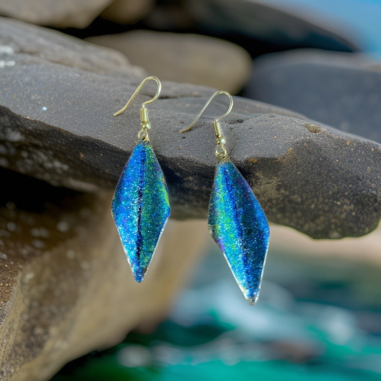 Art Deco Hand Painted Blue Green Wavy Earrings by The Urban Charm