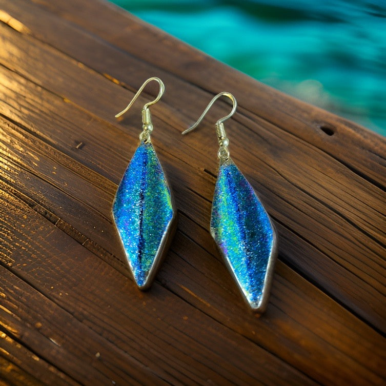 Art Deco Hand Painted Blue Green Wavy Earrings by The Urban Charm