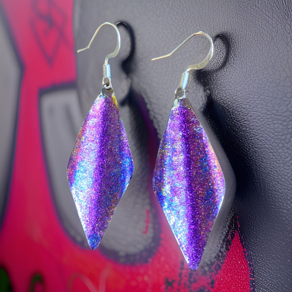 Art Deco Hand Painted Purple Blue Wavy Earrings by The Urban Charm