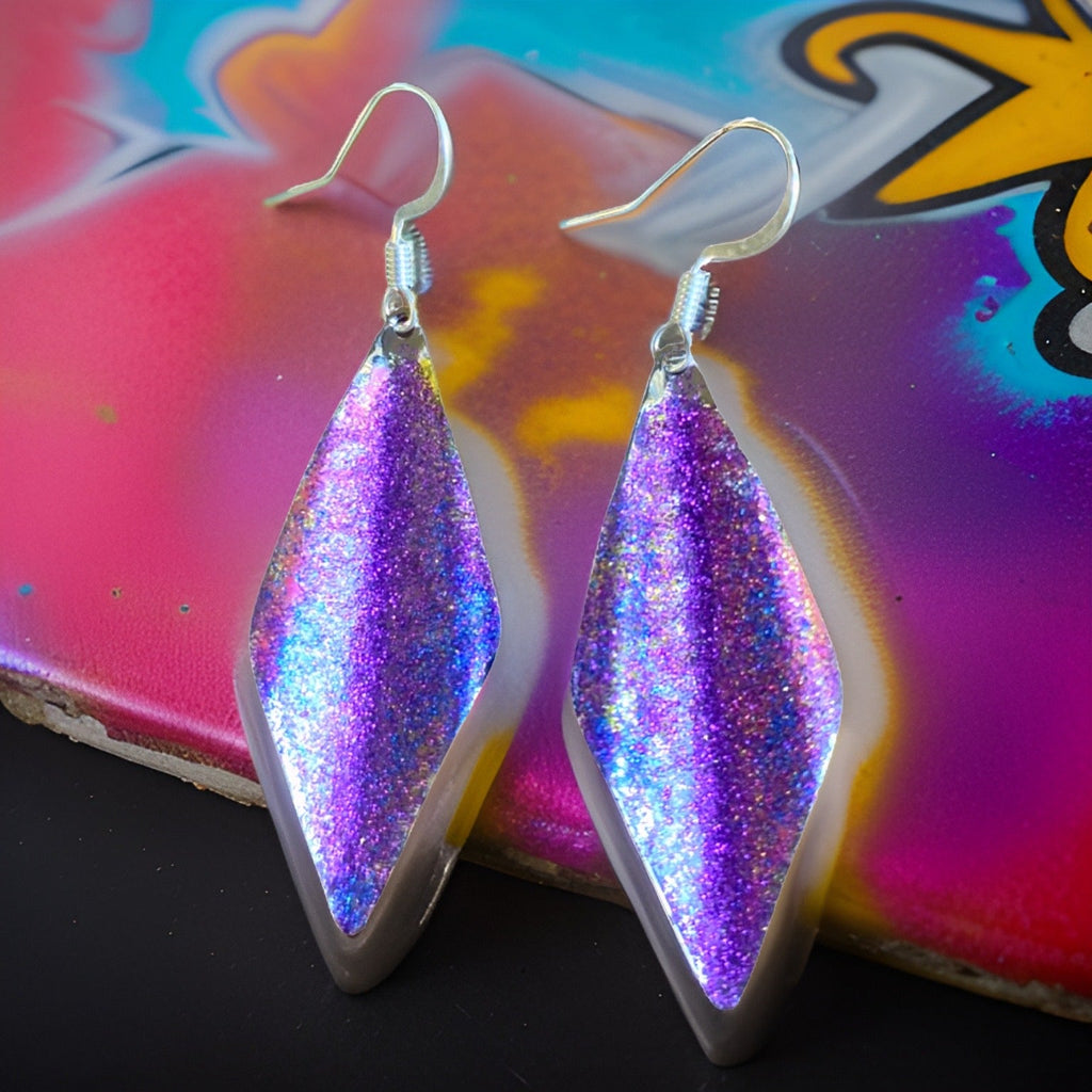Art Deco Hand Painted Purple Blue Wavy Earrings by The Urban Charm