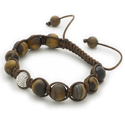Designer Inspired 'Stern's Star' Tiger's Eye Gemstone/Silver Pave Czech Crystal Disco Ball Bracelet by Liberty Charms USA