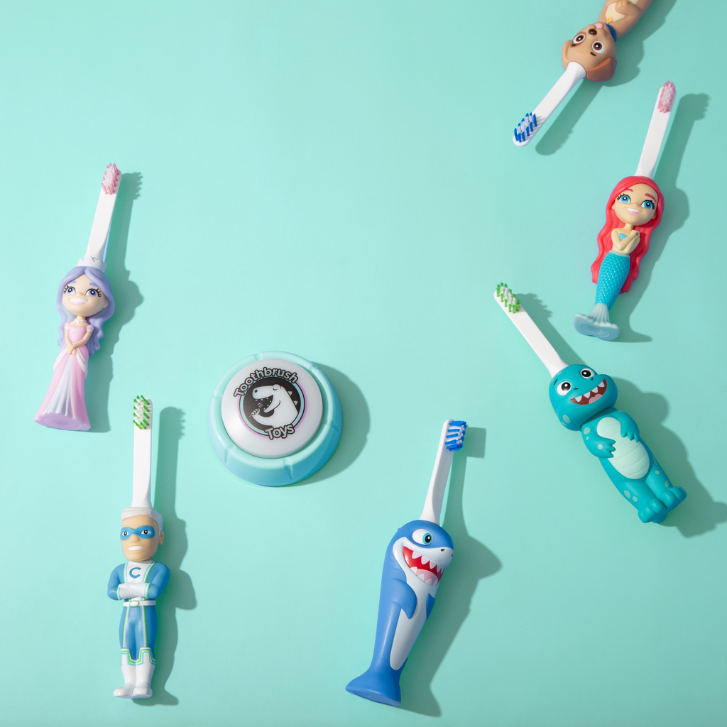Colorful kids character toothbrush set with fun superhero, mermaid, and animal designs from My Store