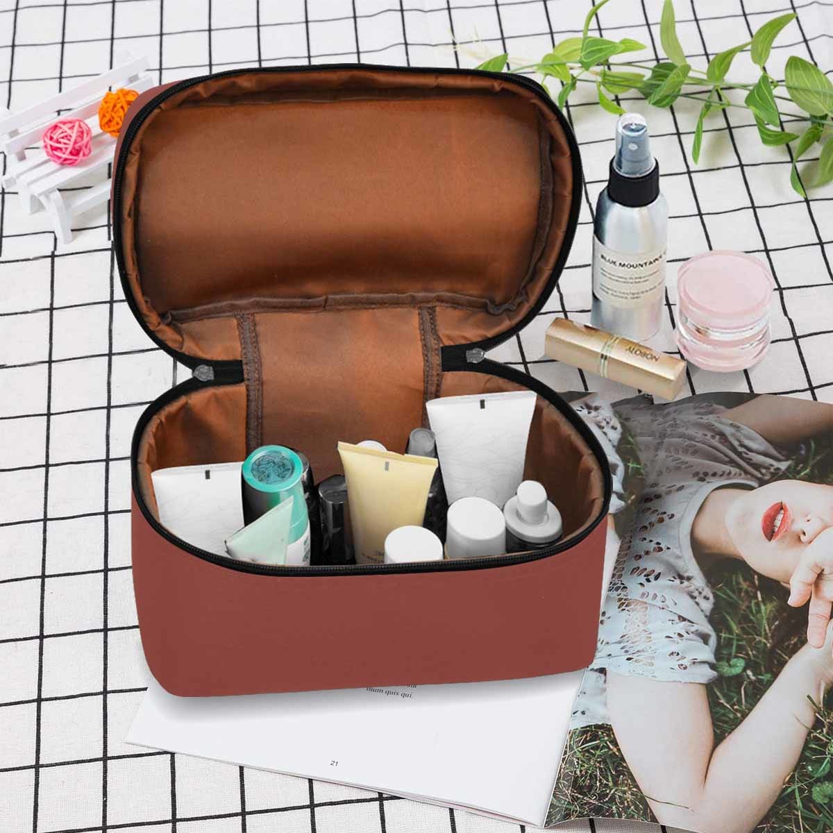Cosmetic Bag - Cognac Red Travel Case - Bags/Cosmetic Bags