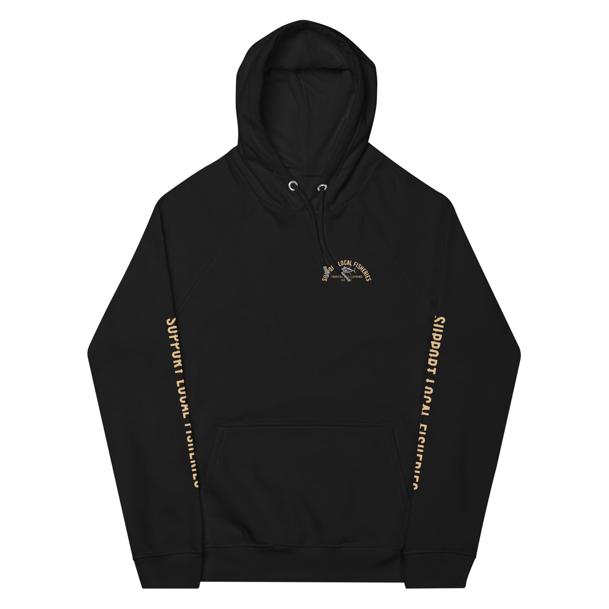 Men's Support Local Fisheries Tuna Eco Raglan Hoodie - Sustainable Hoodie from Tropical Seas Clothing 