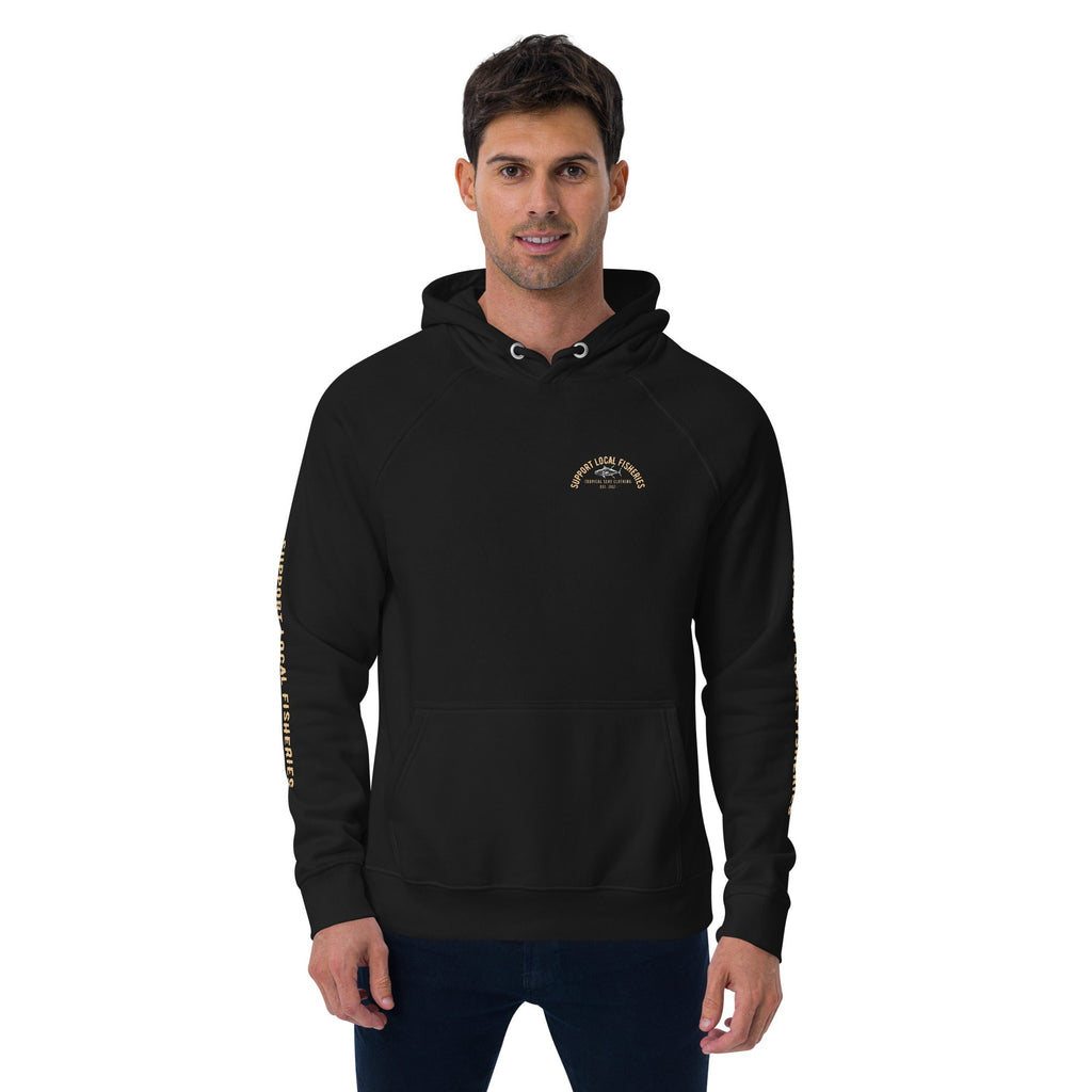 Men's Support Local Fisheries Tuna Eco Raglan Hoodie - Sustainable Hoodie from Tropical Seas Clothing 