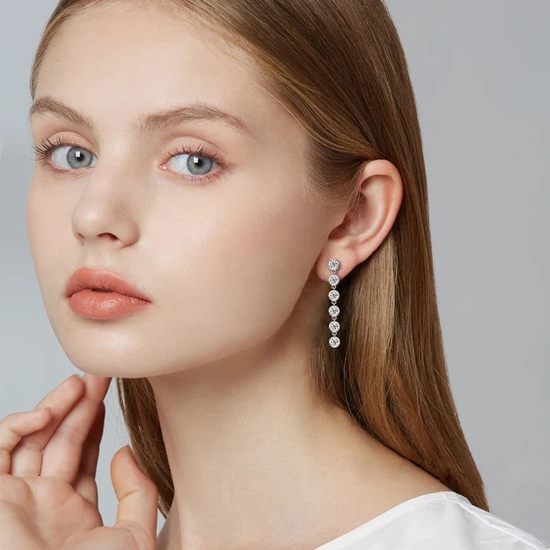 VVS1 D Moissanite Round Stud Tassel Earrings 925 Sterling Silver Wedding Gift