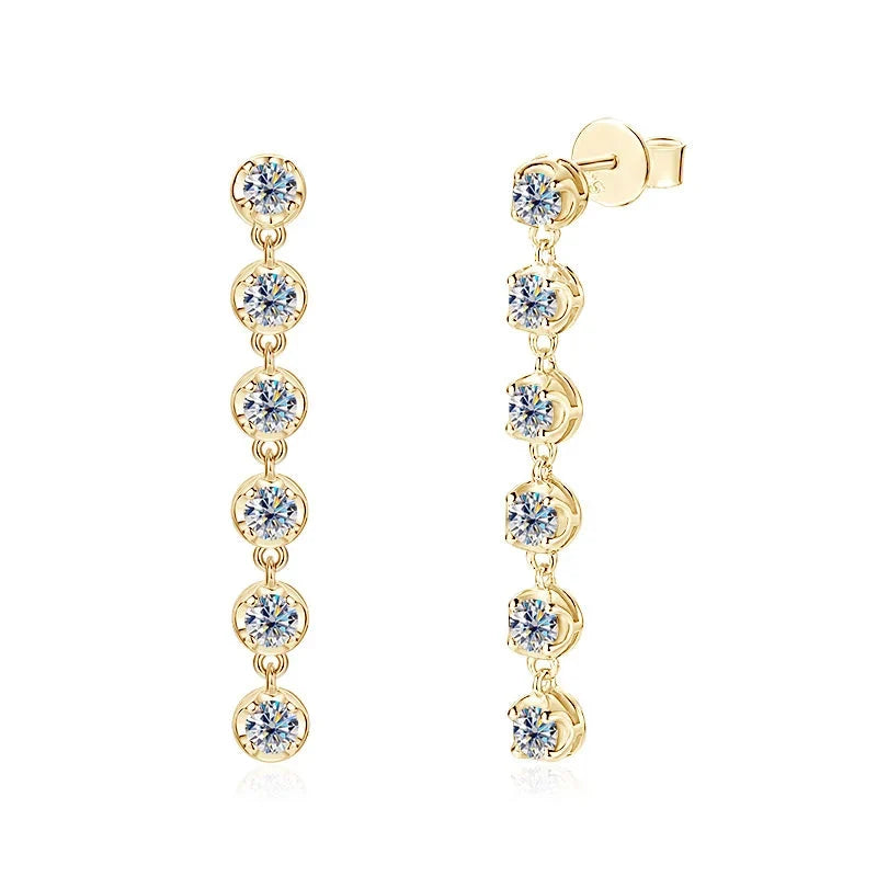 VVS1 D Moissanite Round Stud Tassel Earrings 925 Sterling Silver Wedding Gift