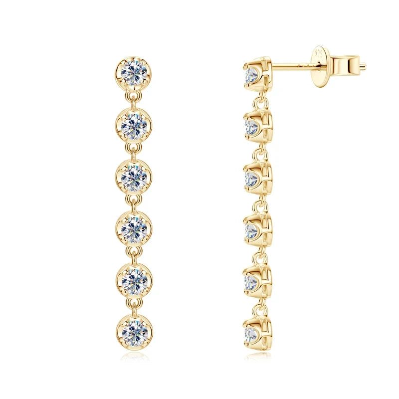VVS1 D Moissanite Round Stud Tassel Earrings 925 Sterling Silver Wedding Gift