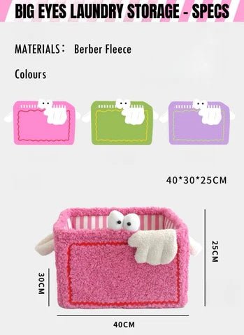 Whimsical Eclectic Big Eyes Plush Cute Laundry Storage Baskets - Laundry Bag for Kids Children - Big Eyes Plush Cute Laundry Storage Baskets - Strawberries - INSPECIAL HOME